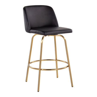 Toriano counter stool fixed-height swivel with black faux-leather seat and gold legs on Tampa Home & Garden Store