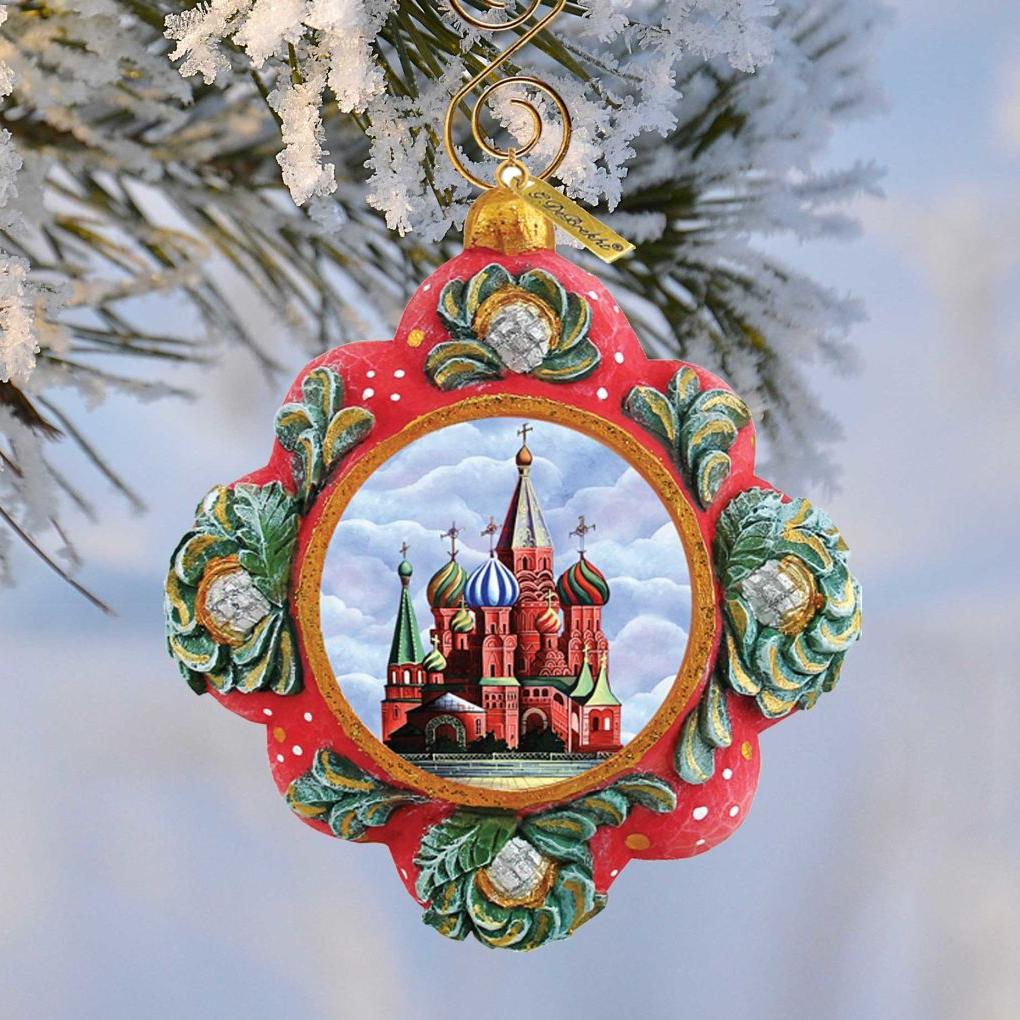 G. DeBrekht St Basil Cathedral ornament, sculpted hand-painted red frame with green accents on Tampa Home & Garden Store