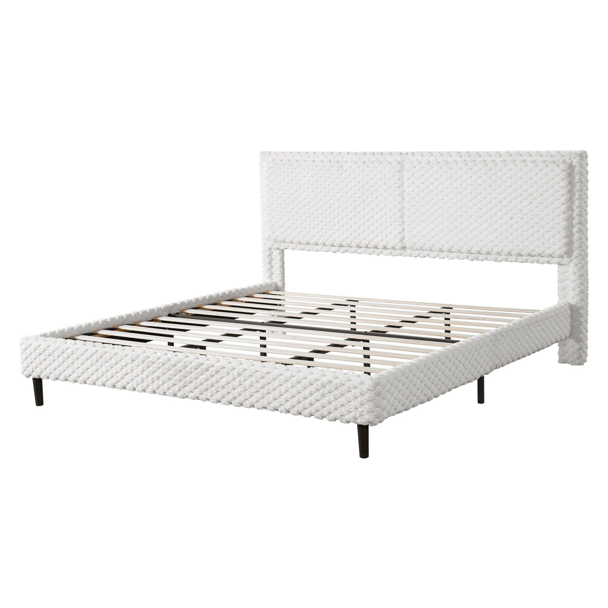 Soft white upholstered backrest bench for bedroom by HouseOfZazla with textured knit fabric on Tampa Home & Garden Store