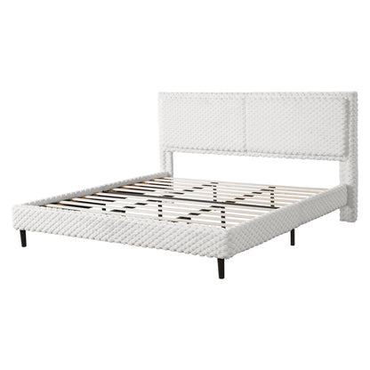 Soft white upholstered backrest bench for bedroom by HouseOfZazla with textured knit fabric on Tampa Home & Garden Store