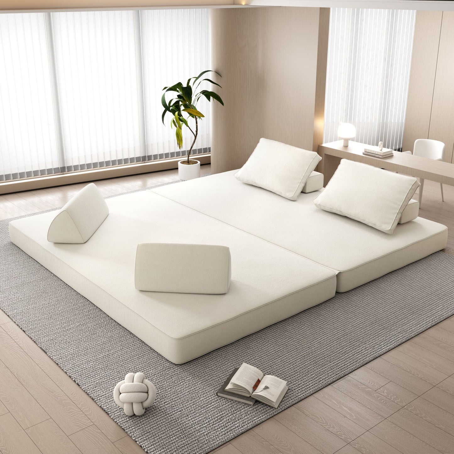 Modular Sofa Bed With Two Backrests and Pillows