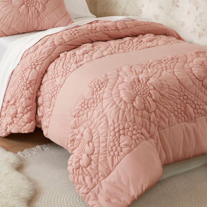 3-Piece Full/Queen Comforter Set by HouseOfZazla in blush pink, quilted tufted pattern with 2 matching pillow shams on Tampa Home & Garden Store