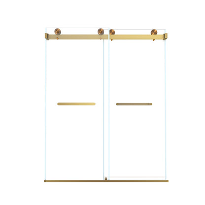 Frameless double sliding shower door with tempered glass and gold hardware by HouseOfZazla on Tampa Home & Garden Store