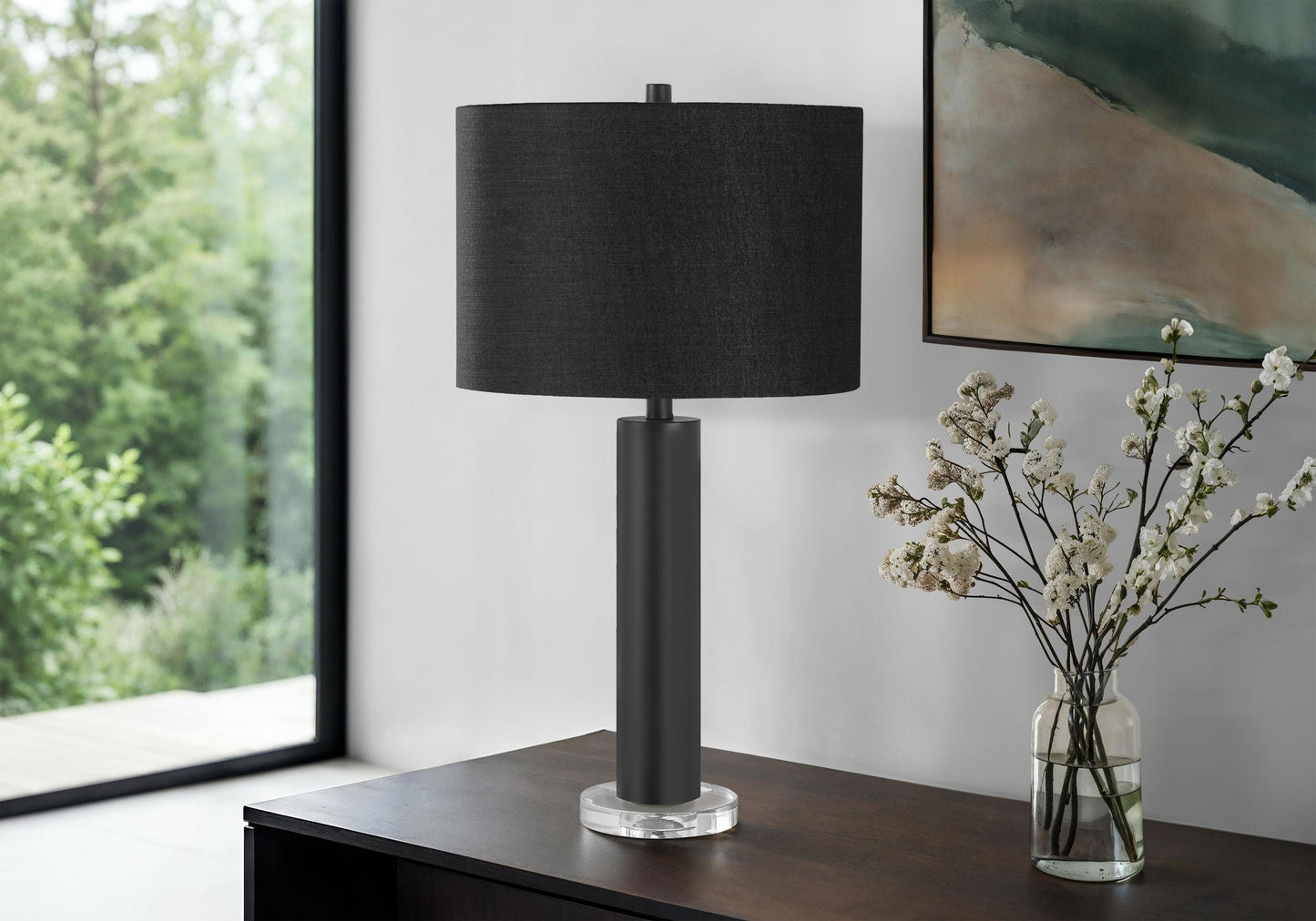 Contemporary Table Lamp with Adjustable Lighting by HouseOfZazla; black shade, dark metal stem on Tampa Home & Garden Store