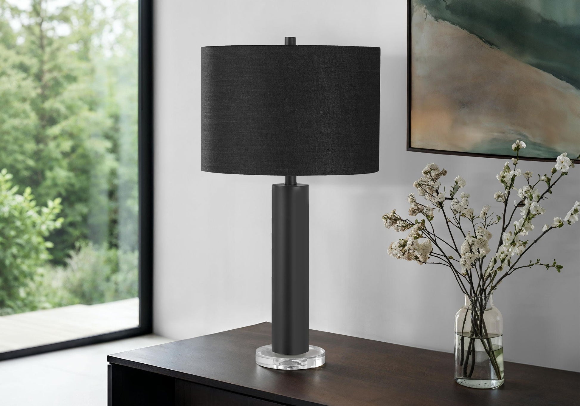 Contemporary Table Lamp with Adjustable Lighting by HouseOfZazla; black shade, dark metal stem on Tampa Home & Garden Store