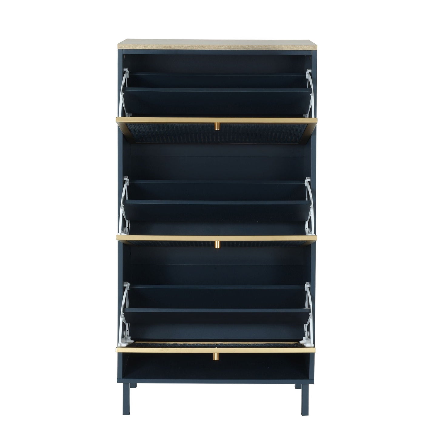 3-door shoe cabinet HouseOfZazla in navy with light wood trim and gold accents on Tampa Home & Garden Store