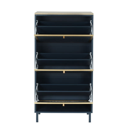 3-door shoe cabinet HouseOfZazla in navy with light wood trim and gold accents on Tampa Home & Garden Store