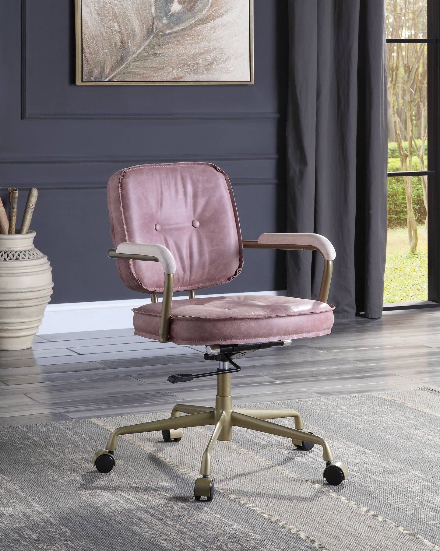 Siecross top grain leather swivel office chair in pink with gold base by HouseOfZazla on Tampa Home & Garden Store