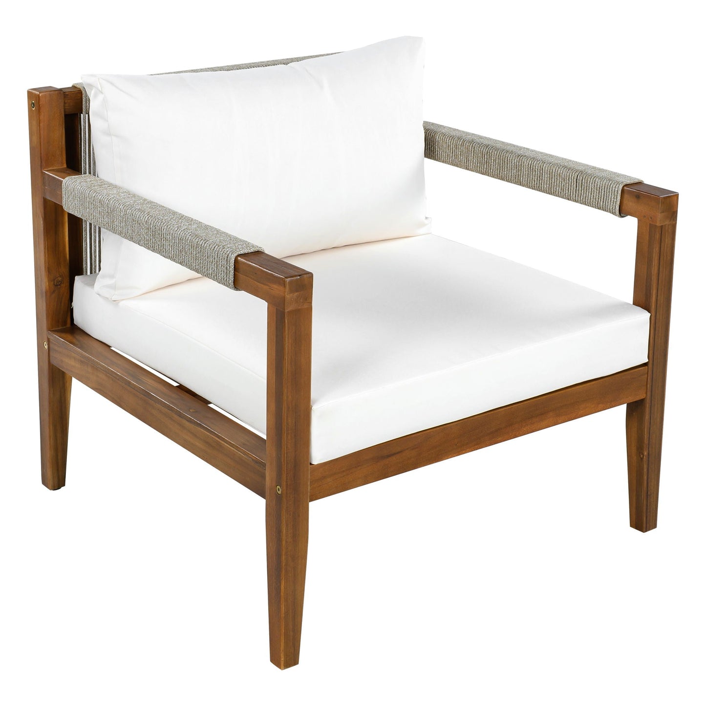 3 Piece Outdoor Sectional Sofa Set by HouseOfZazla with white cushions and gray woven armrests on Tampa Home & Garden Store