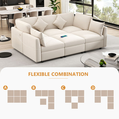 Sectional sofa modular U-shaped with ottoman and USB ports beige fabric HouseOfZazla 2-piece on Tampa Home & Garden Store
