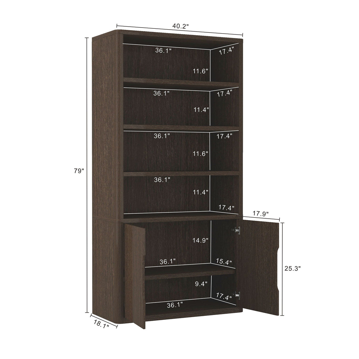 HouseOfZazla modern bookcase cabinet with adjustable shelves in dark brown wood finish on Tampa Home & Garden Store