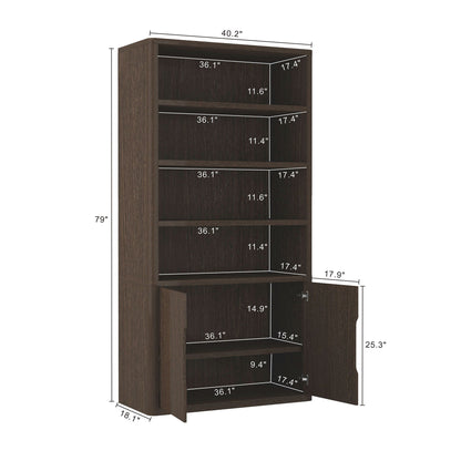 HouseOfZazla modern bookcase cabinet with adjustable shelves in dark brown wood finish on Tampa Home & Garden Store