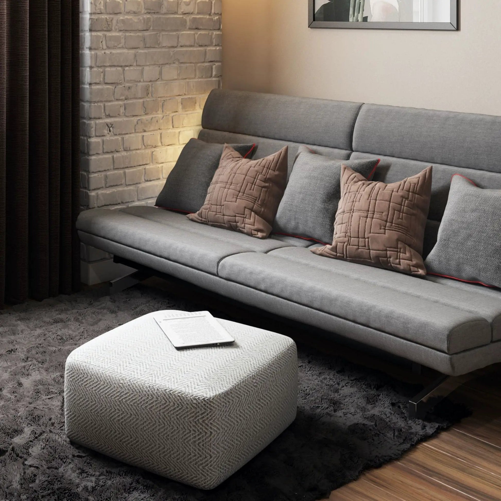 Nate handcrafted square pouf in light gray fabric; accent piece by Unique Piece Furniture on Tampa Home & Garden Store