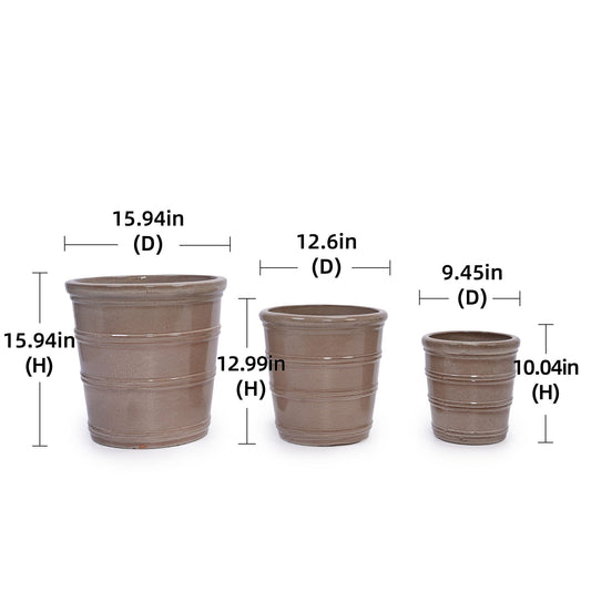 3-piece brown ceramic flowerpot planter set by HouseOfZazla for patio, garden or windowsills on Tampa Home & Garden Store