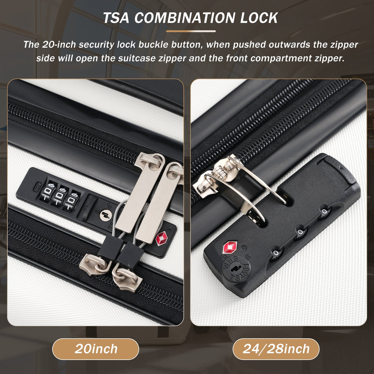 HouseOfZazla 5-piece hardside luggage with USB port; zippers and TSA lock hardware on Tampa Home & Garden Store