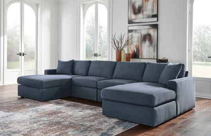 Modmax Sectional Ink blue fabric sofa, large stationary L-shaped unit in a bright living room on Tampa Home & Garden Store