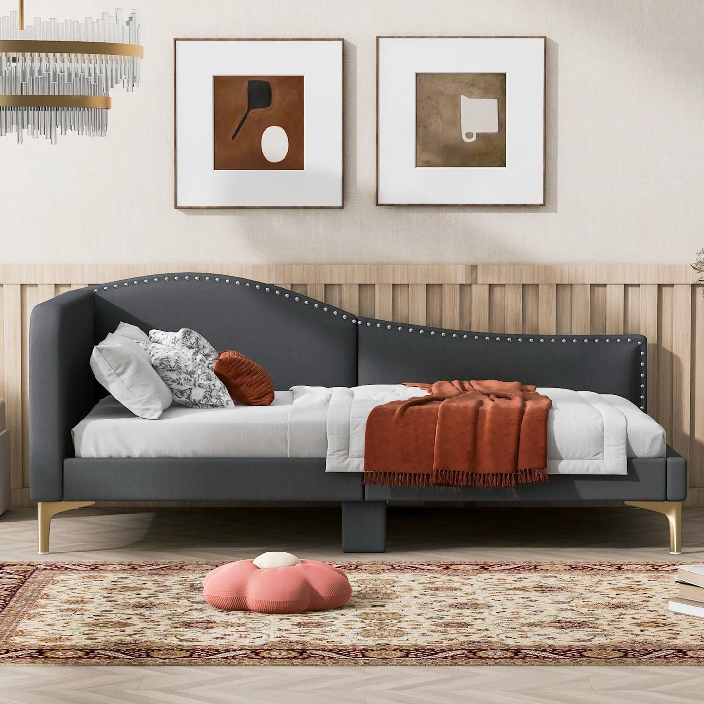 Upholstered Daybed with Headboard and Armrest