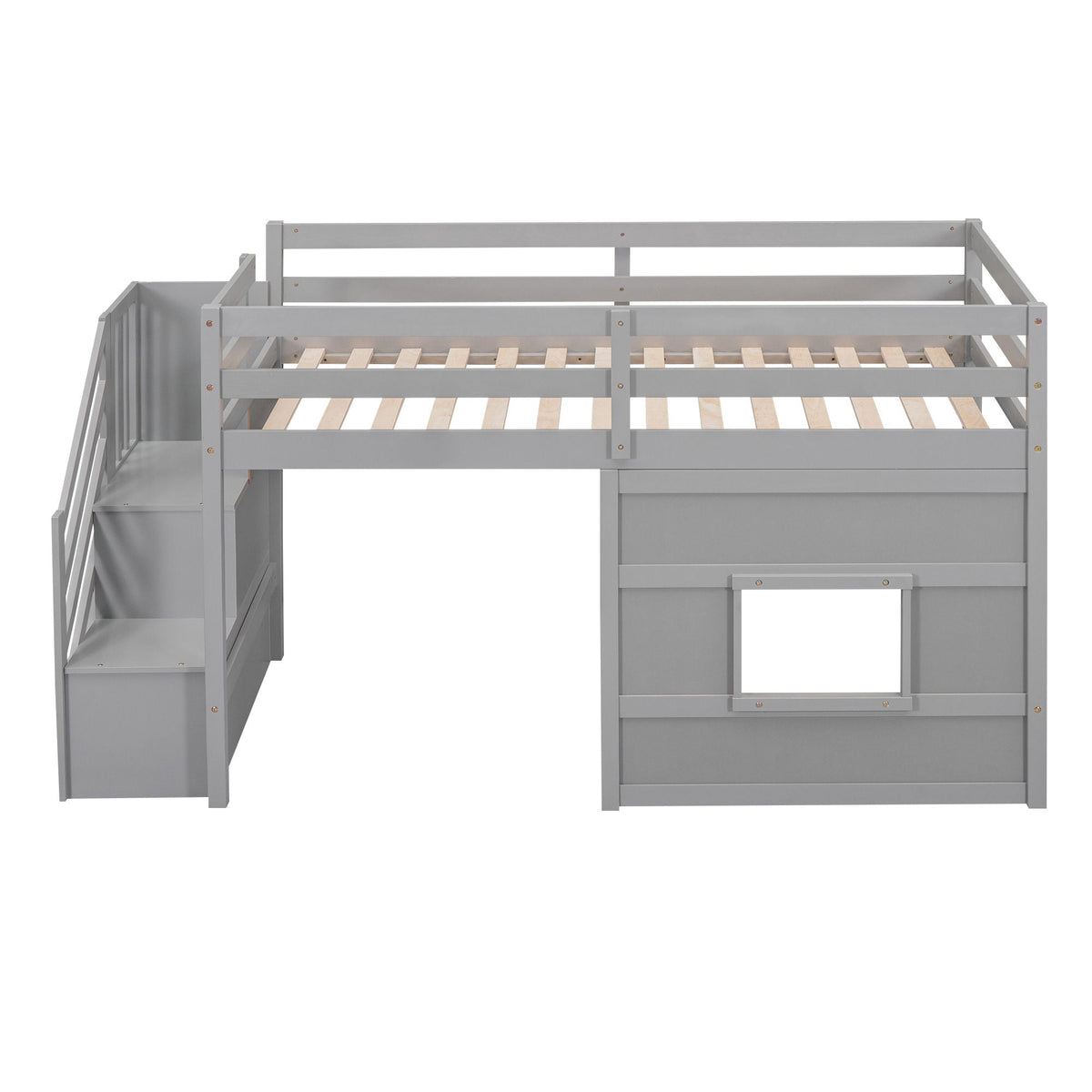 Loft bed with storage staircase, gray finish, window & LED light by HouseOfZazla on Tampa Home & Garden Store