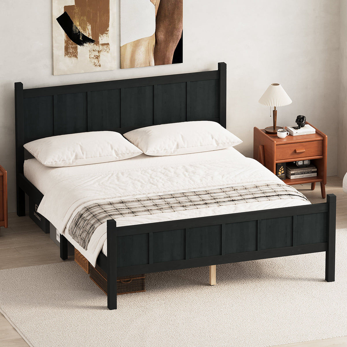 Two Queen Size Flat Panel Beds with Headboards & Footboards, black wood frames on Tampa Home & Garden Store