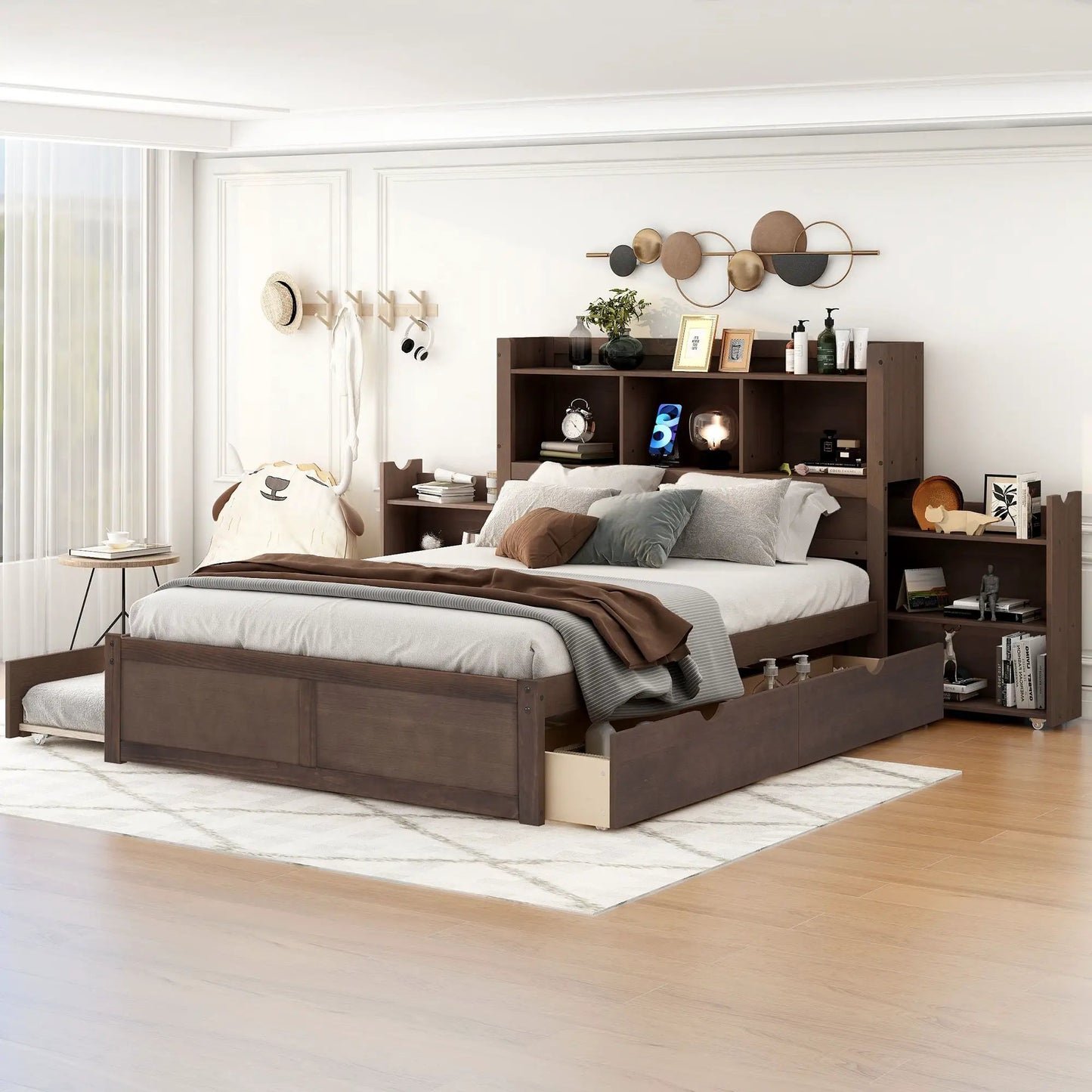 Storage Platform Bed With Shelves and Drawers
