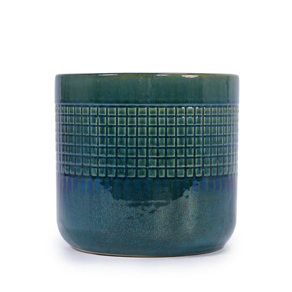 Planter blue green grid ceramic flowerpot by HouseOfZazla, modern patio garden pot on Tampa Home & Garden Store