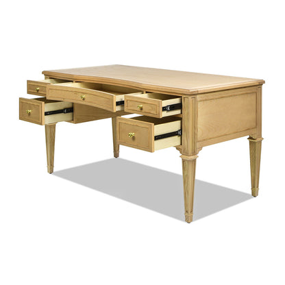 Dauphin 5-drawer executive desk in light brown solid rubberwood by HouseOfZazla on Tampa Home & Garden Store