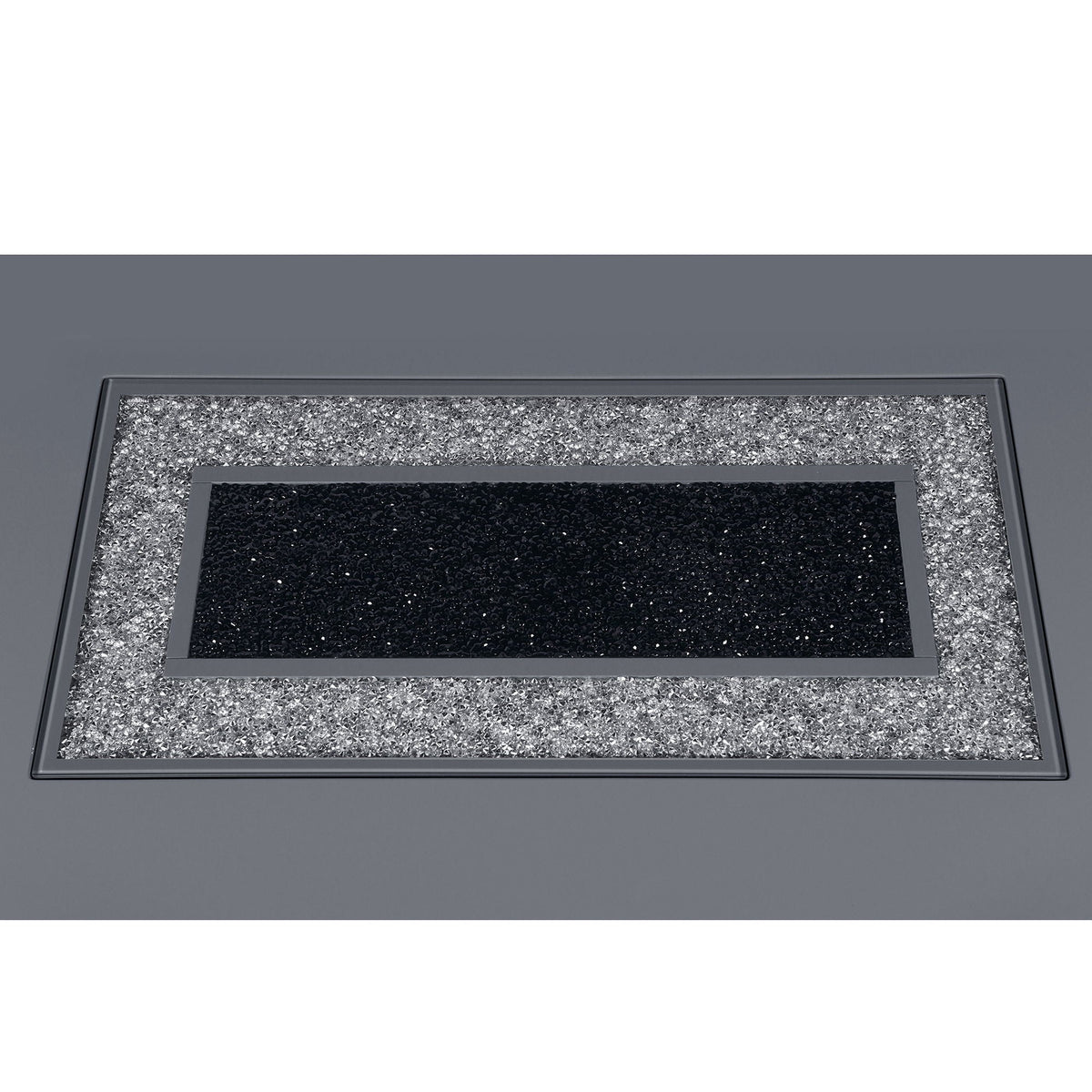 Fireplace insert with dark gray surround, rectangular glass panel and speckled ember bed on Tampa Home & Garden Store