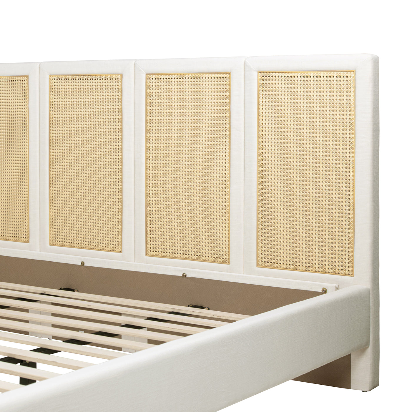 Toscana King Upholstered Cane Back Platform Bed in antique white by HouseOfZazla on Tampa Home & Garden Store
