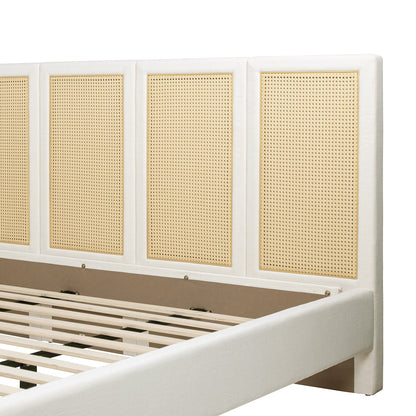 Toscana King Upholstered Cane Back Platform Bed in antique white by HouseOfZazla on Tampa Home & Garden Store