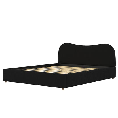 King Size Upholstered Platform Bed with Wooden Slats in black fabric by HouseOfZazla on Tampa Home & Garden Store