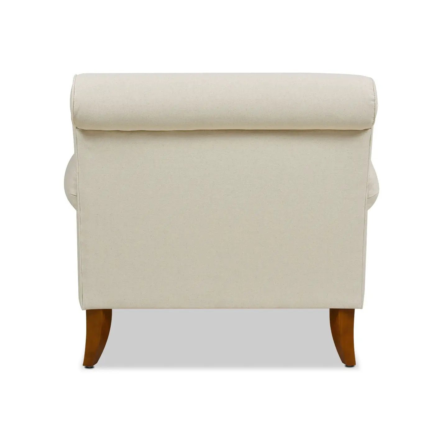 Alana Lawson Accent Arm Chair beige fabric with curved wooden legs back view on Tampa Home & Garden Store