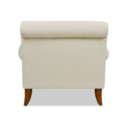 Alana Lawson Accent Arm Chair beige fabric with curved wooden legs back view on Tampa Home & Garden Store