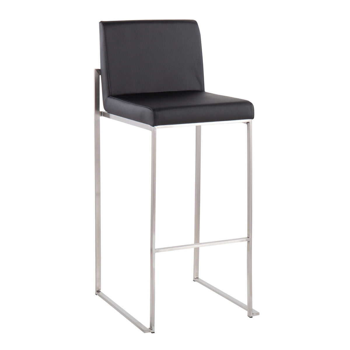 Contemporary high-back barstool set of 2 with black upholstered seats and chrome frames on Tampa Home & Garden Store