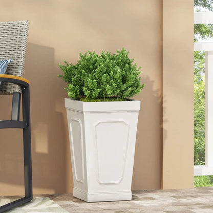 Outdoor Planter Elegant Design by HouseOfZazla; white square planter with lush green shrub on Tampa Home & Garden Store