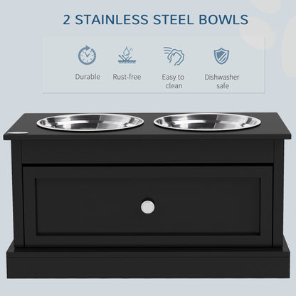 PawHut Large Elevated Bowls with Storage Drawer on black stand 2 stainless steel bowls on Tampa Home & Garden Store