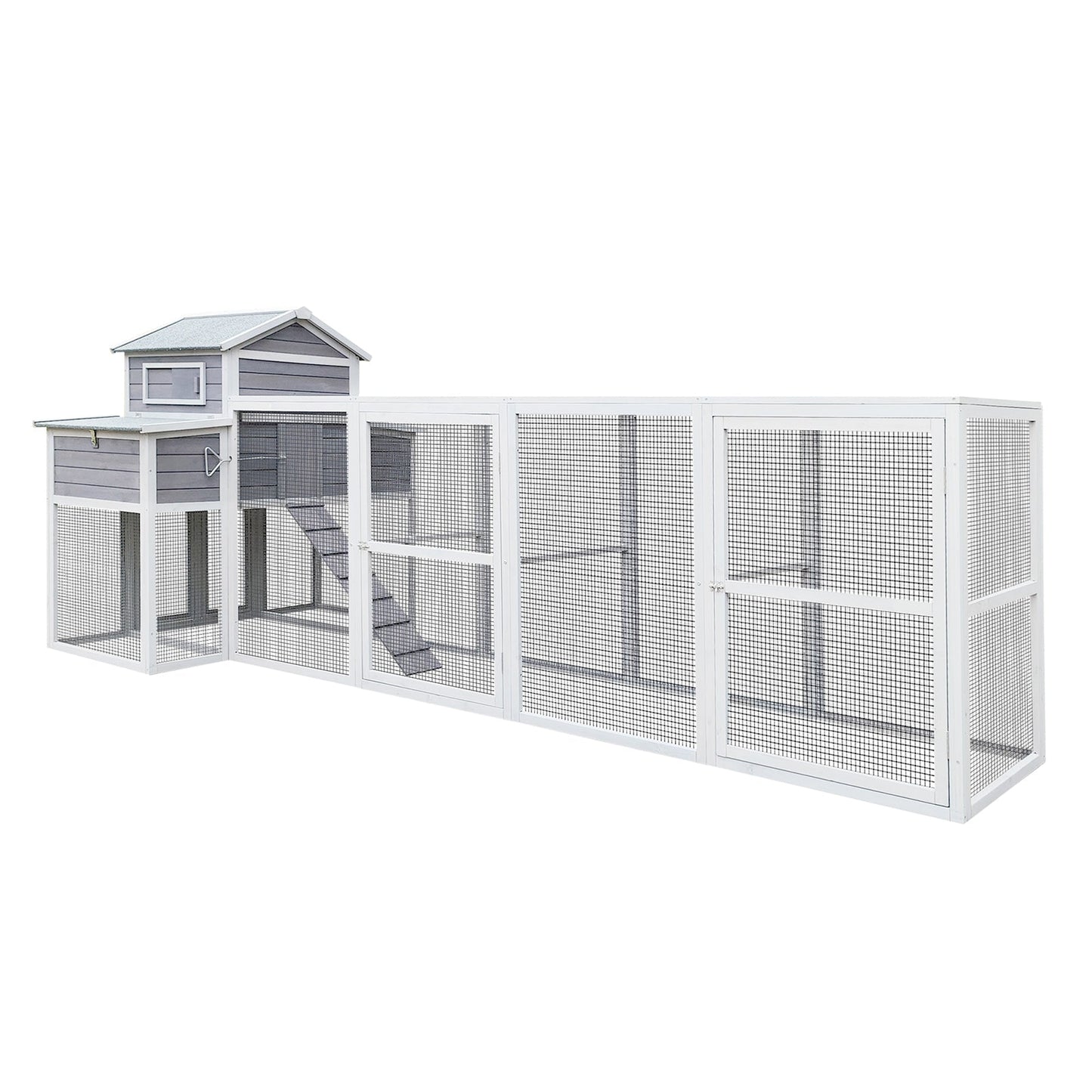 150-inch extra large wooden chicken coop with white frame and mesh panels by HouseOfZazla on Tampa Home & Garden Store