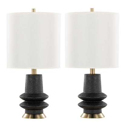 Lloyd Table Lamp Set of 2 by HouseOfZazla, white shades, black bases with brass necks on Tampa Home & Garden Store