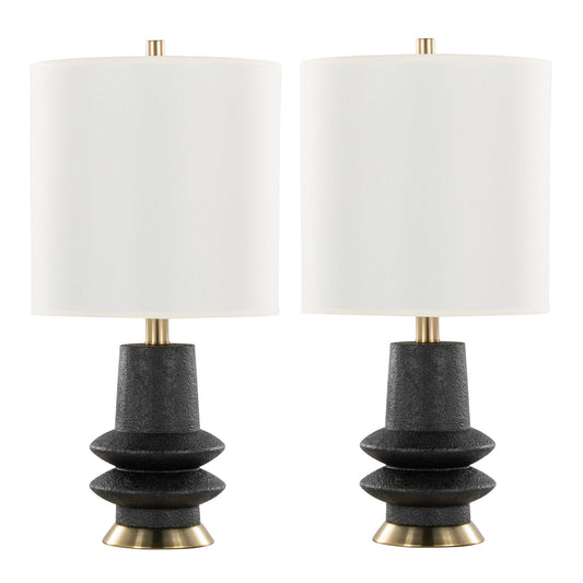 Lloyd Table Lamp Set of 2 by HouseOfZazla, white shades, black bases with brass necks on Tampa Home & Garden Store