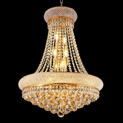 24-Inch gold crystal chandelier with 12 lights in French Empire style, cascading crystal beads on Tampa Home & Garden Store