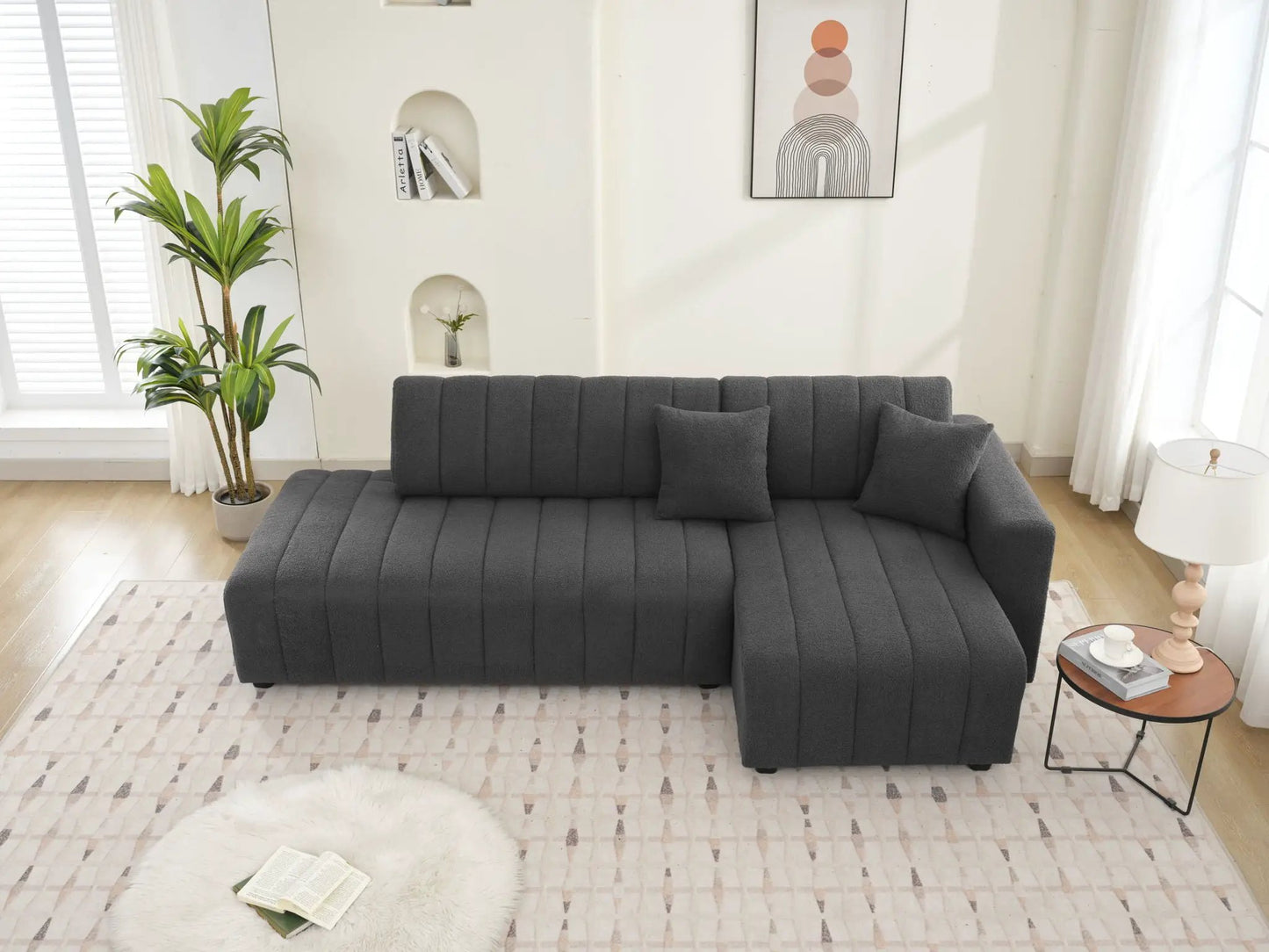 Jessica Lamb Wool Sectional Sofa With Chaise in dark gray fabric by Unique Piece Furniture on Tampa Home & Garden Store