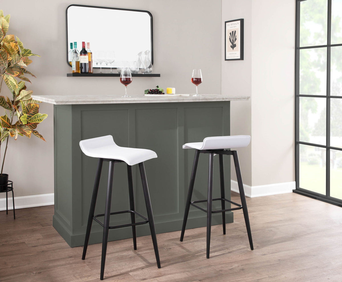 Bar stool set contemporary fixed-height with black metal bases and white seats on Tampa Home & Garden Store