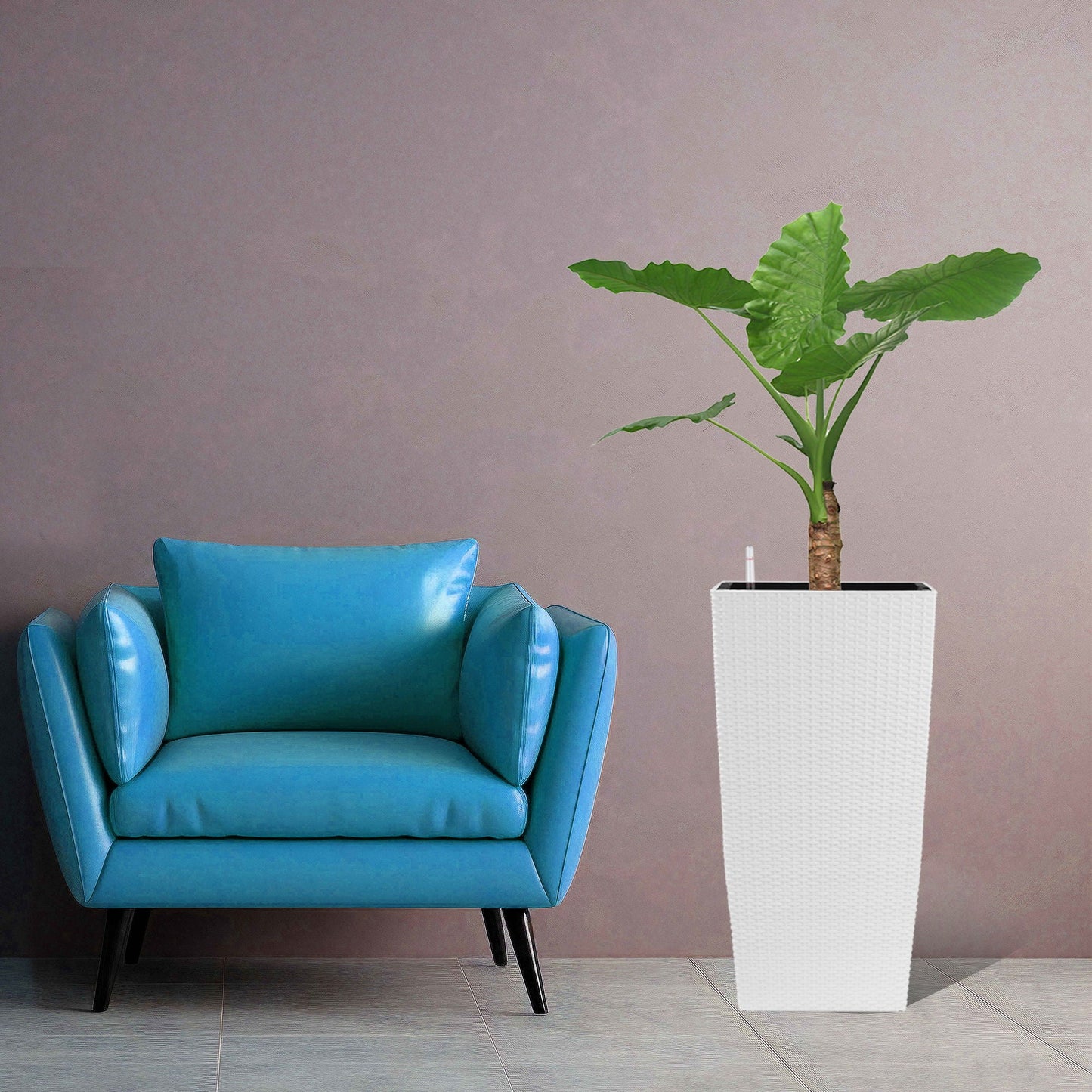 Indoor Outdoor Planter With Automatic Watering System by HouseOfZazla, white tall woven planter on Tampa Home & Garden Store