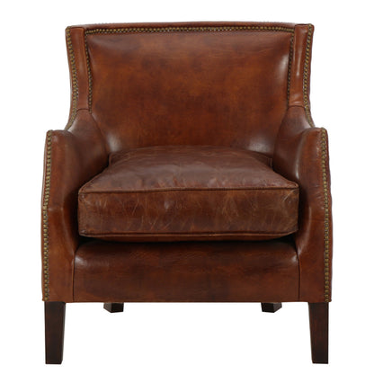 Classic Vintage Brown Leather Lounge Accent Chair