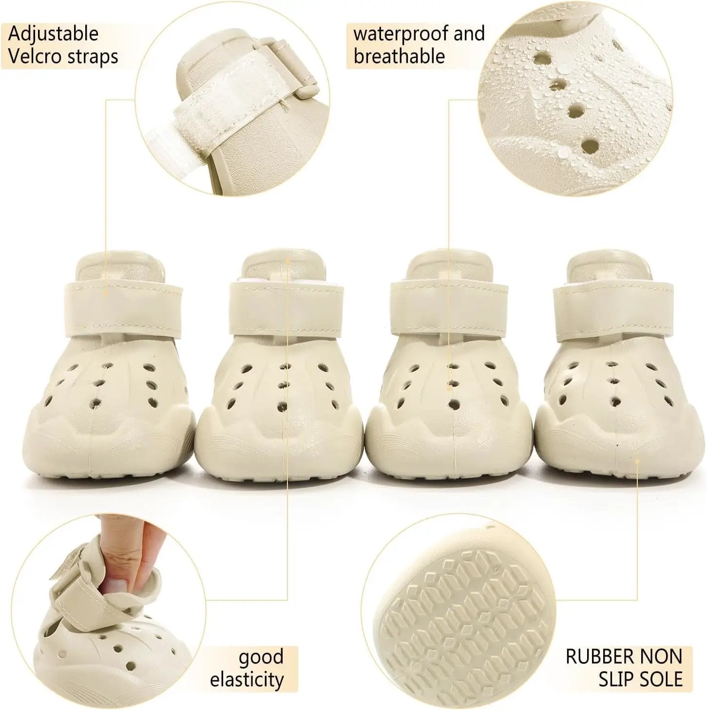 Indoor dog boots beige The Max & Rex Collection, adjustable Velcro, 4-pack, rubber non-slip sole on Tampa Home & Garden Store