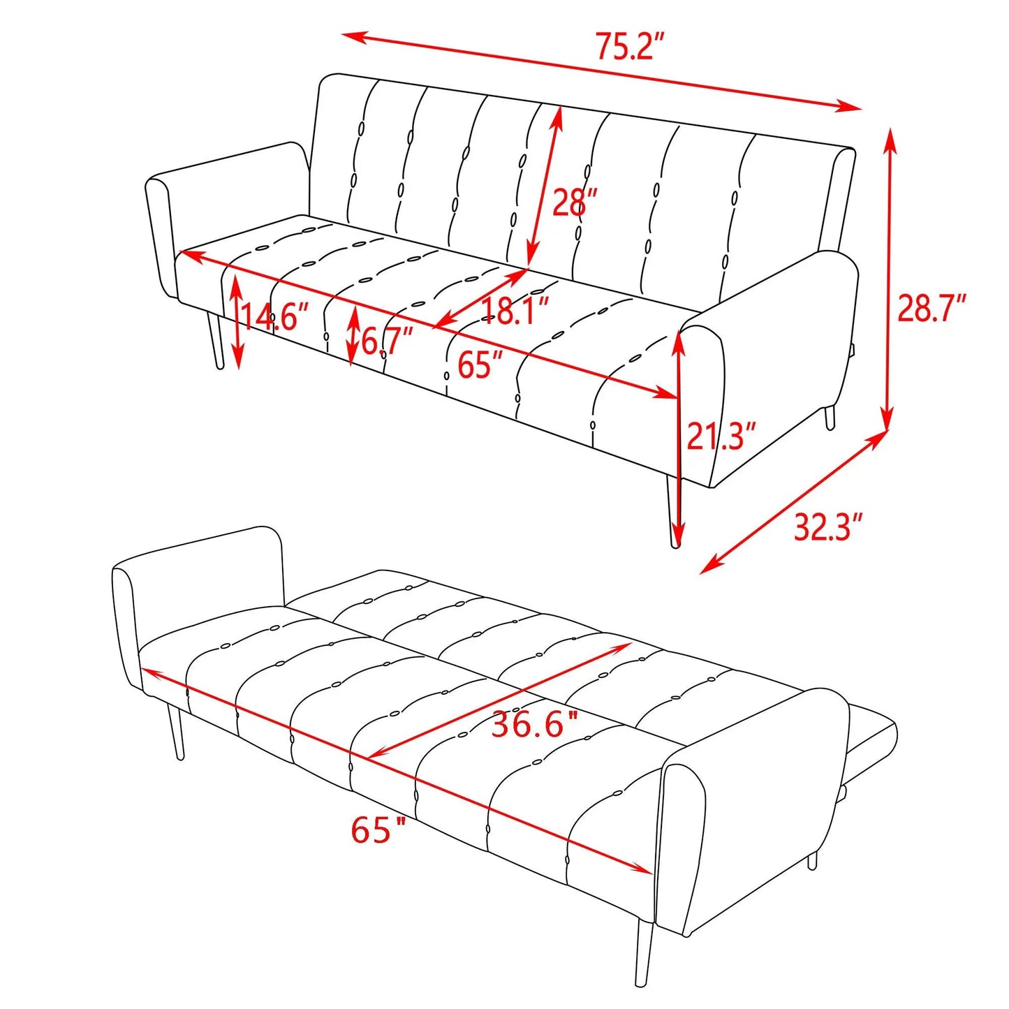 Compact Design Sofa Bed with Premium Fabric