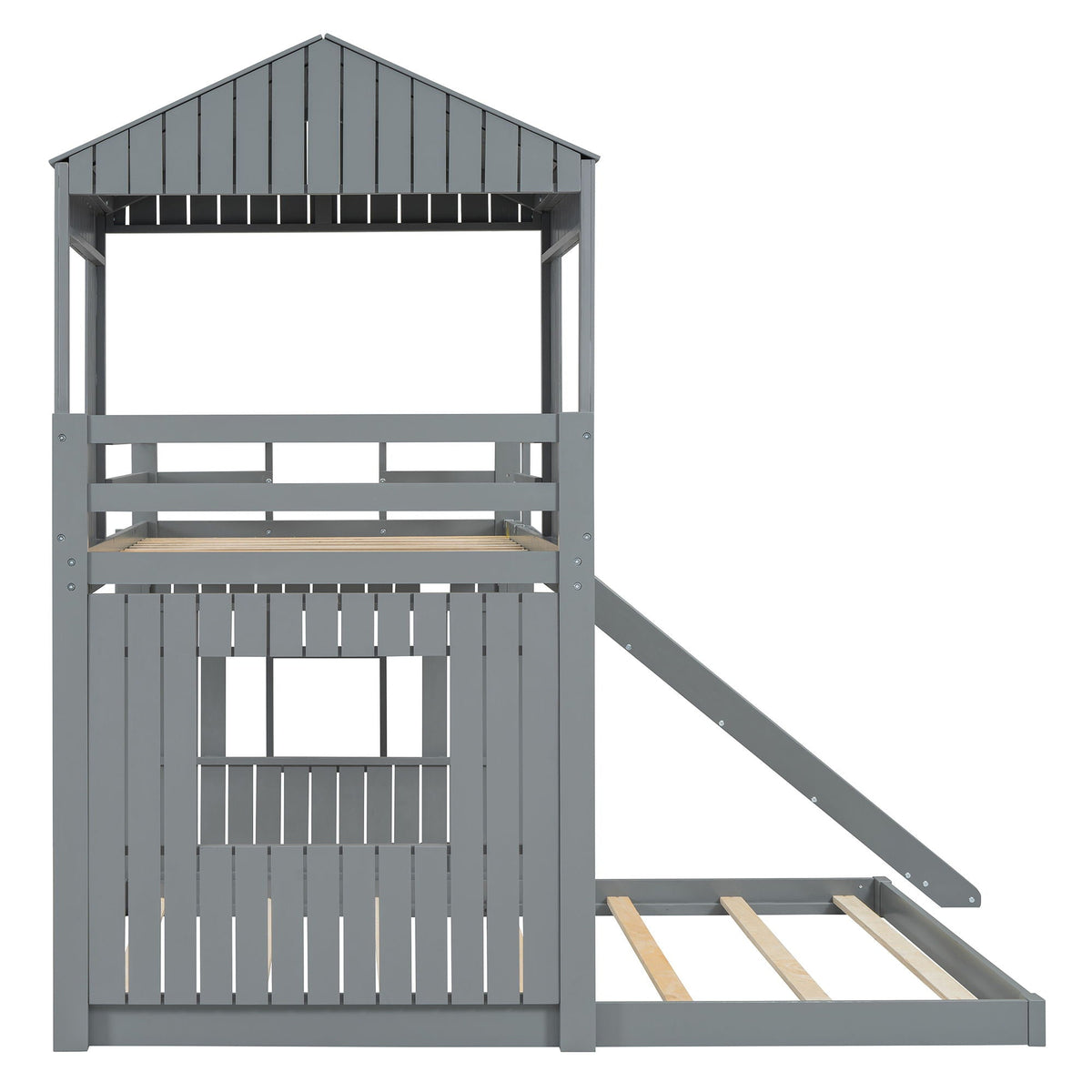 Loft bunk bed with playhouse design in gray finish, ladder and guardrails by HouseOfZazla on Tampa Home & Garden Store