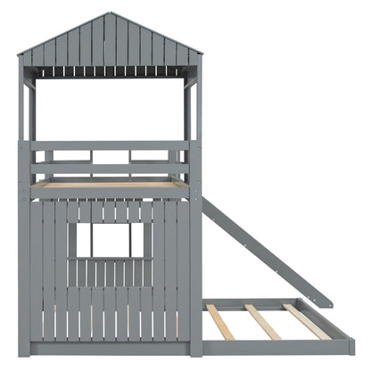 Loft bunk bed with playhouse design in gray finish, ladder and guardrails by HouseOfZazla on Tampa Home & Garden Store