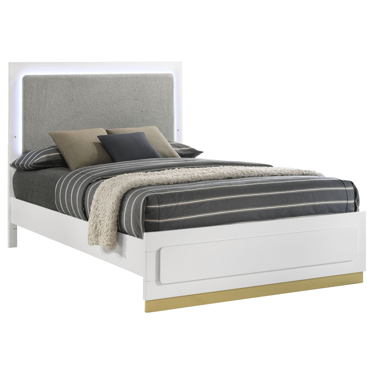 Sophia Panel Bed with LED Headboard white frame with gray upholstered headboard HouseOfZazla on Tampa Home & Garden Store
