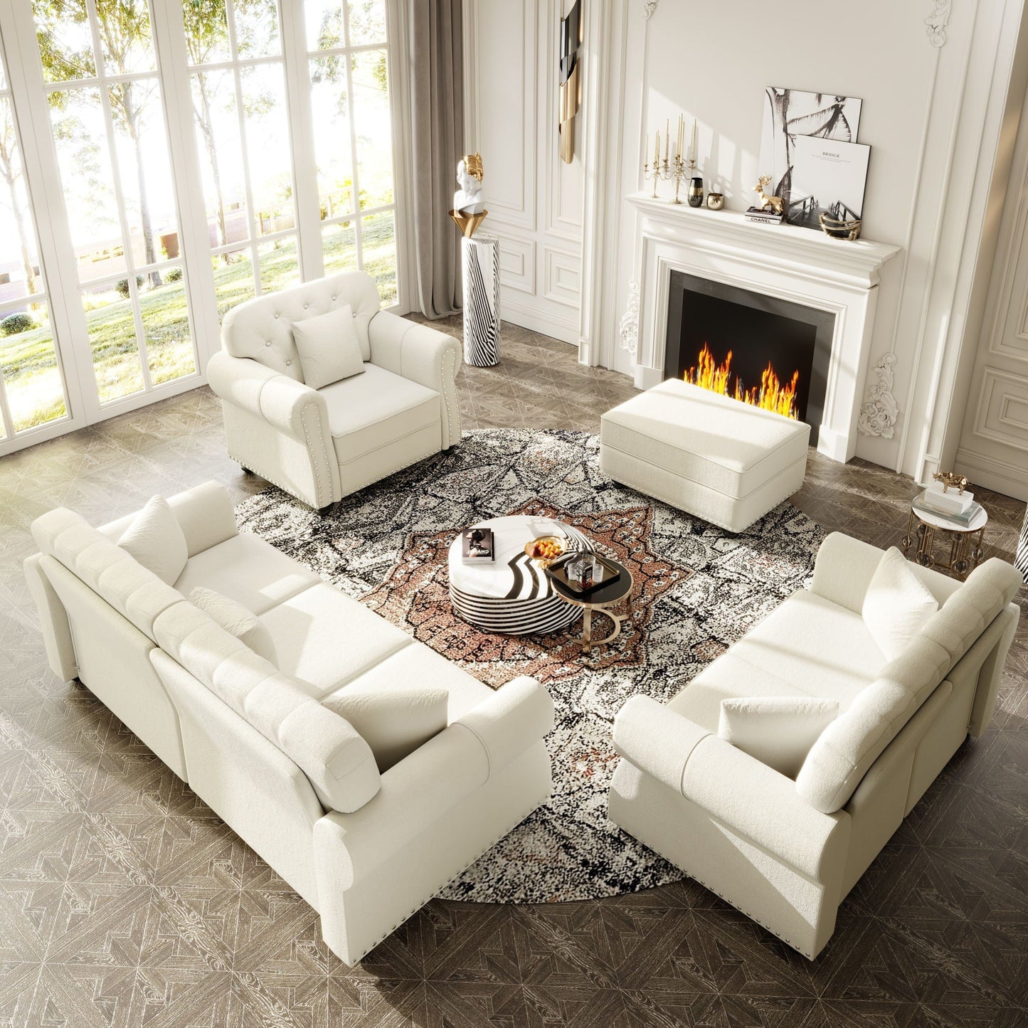 Upholstered Sofa Set with Nailhead and Pillows