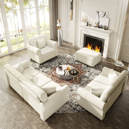 Upholstered Sofa Set with Nailhead and Pillows